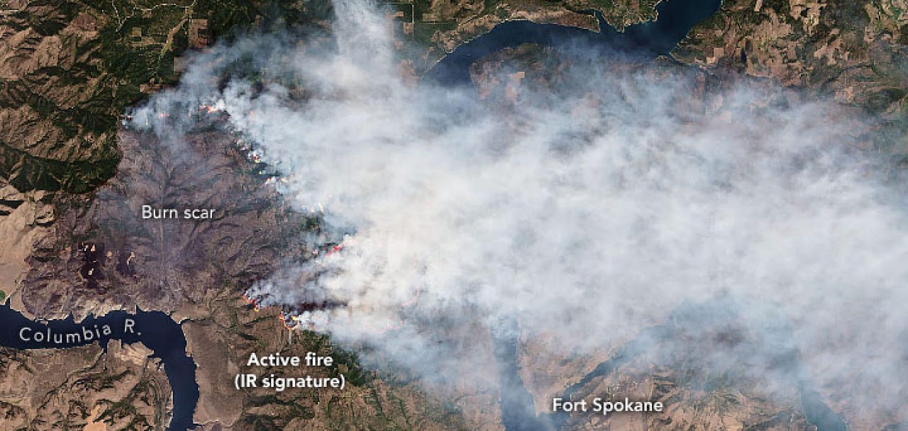Satellite imagery of burn scar and active fire